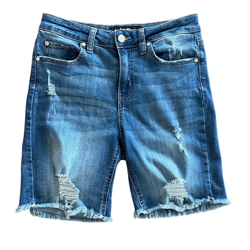 Indigo Rein Denim Distressed Bermuda Shorts 7/27